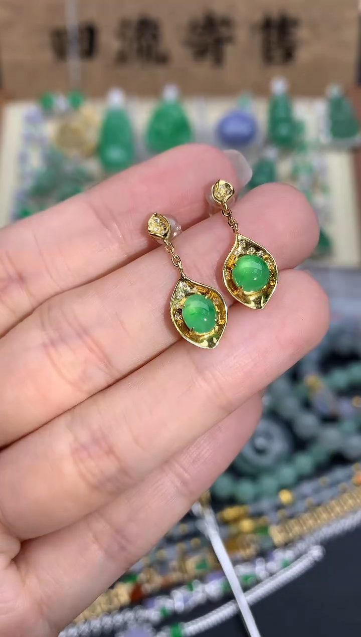 【闪购商品】翡翠耳饰18K金镶嵌218-中国好珍宝