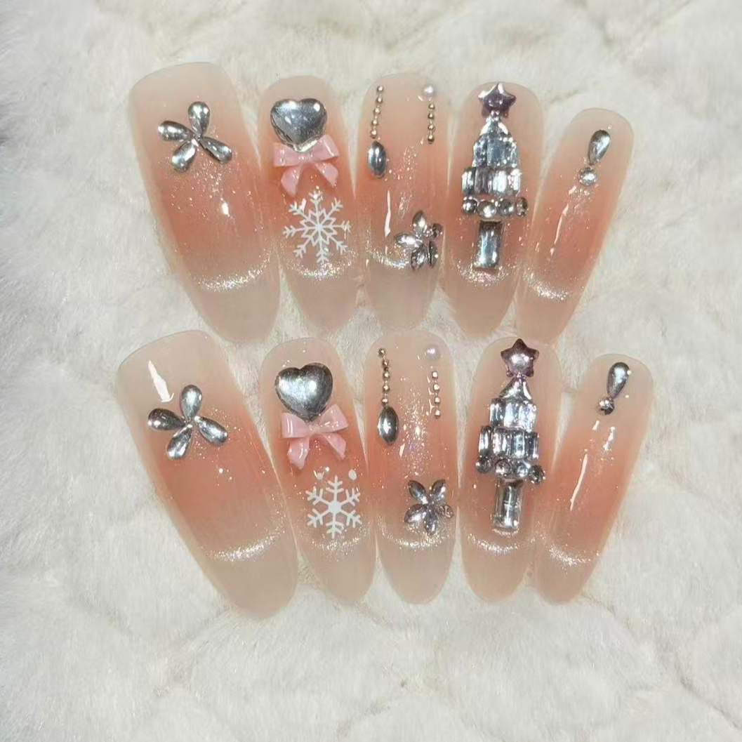 B67【冰雪碎钻】新年款纯手工秋冬显白气质穿戴甲