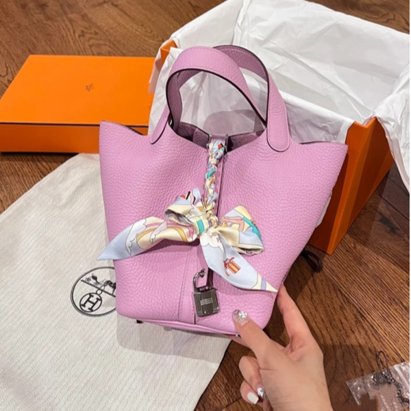 99新 Hermes/爱马仕 小花6枫 18 菜篮子 锦葵紫 TC皮 Z刻 银扣