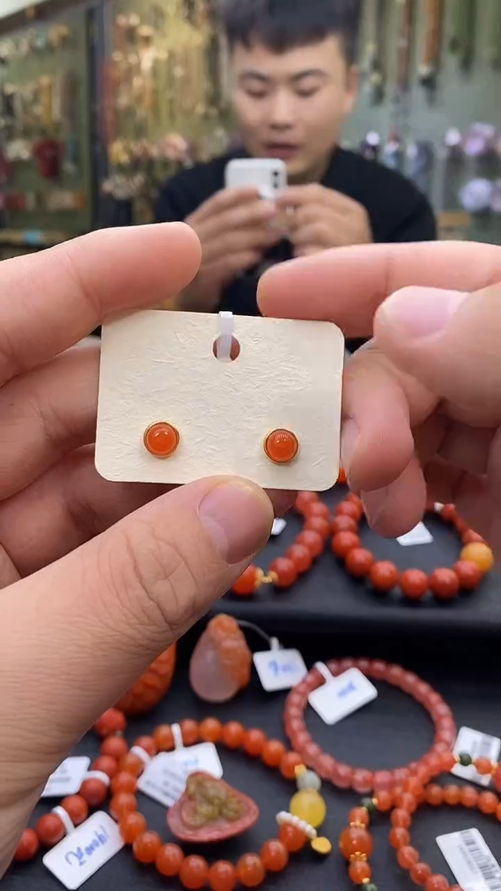 未镶嵌南红玛瑙耳饰南红耳钉