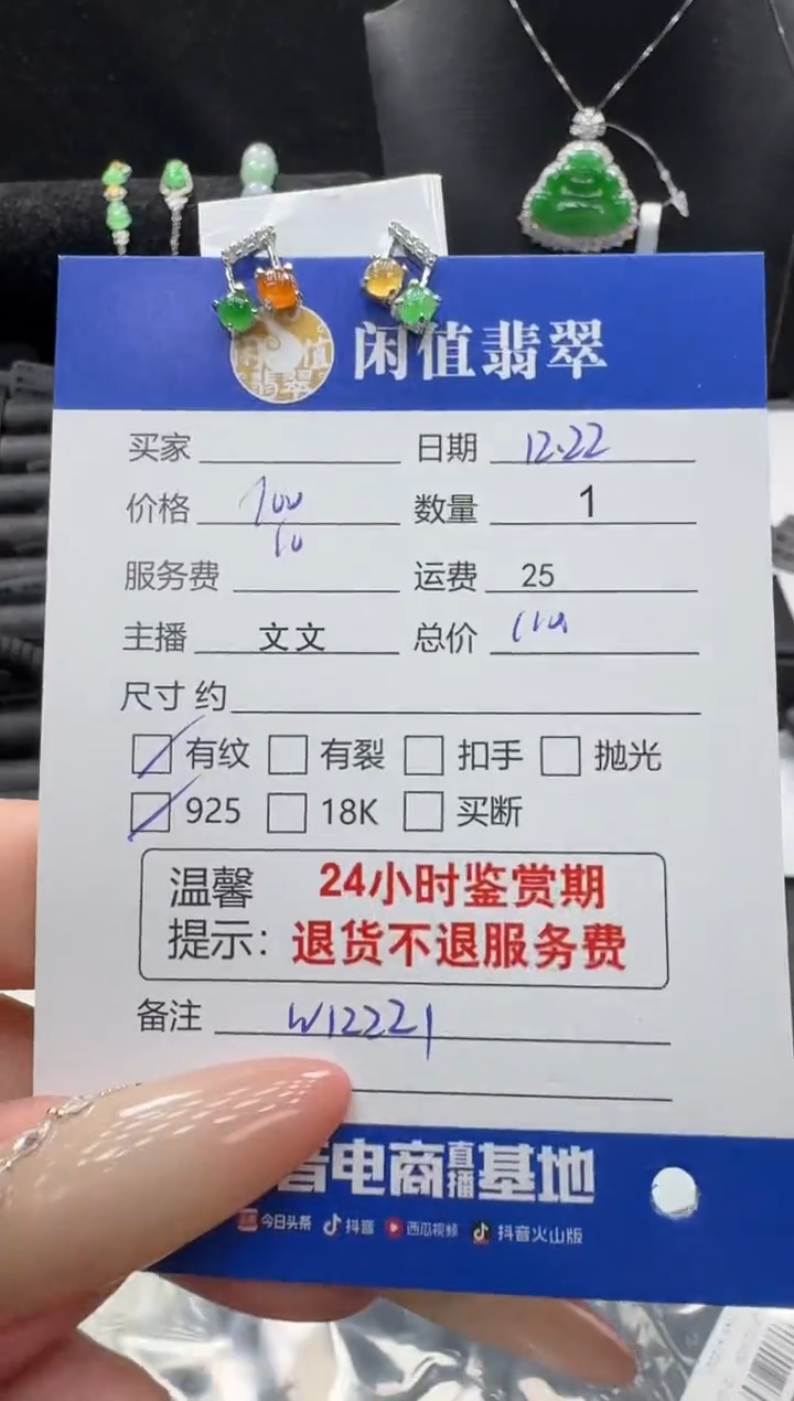 银S925镶嵌挂件翡翠翡翠耳饰