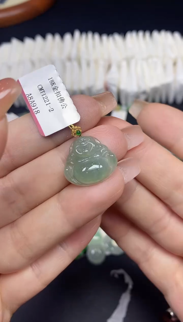 吊坠(不含链)18K金镶嵌翡翠佛公18K金扣镶嵌@@CMT1221-2