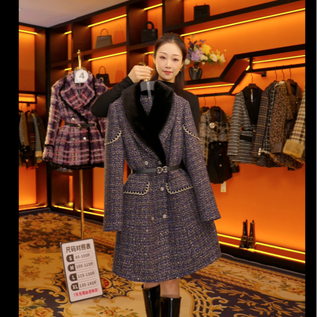 【YX】气质轻奢小香风设计师冬季秋冬女士收腰羽绒中长款 A025