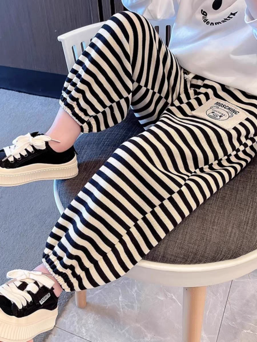 4955男女童裤子春装儿童条纹春秋款女宝宝运动痞帅休闲卫裤