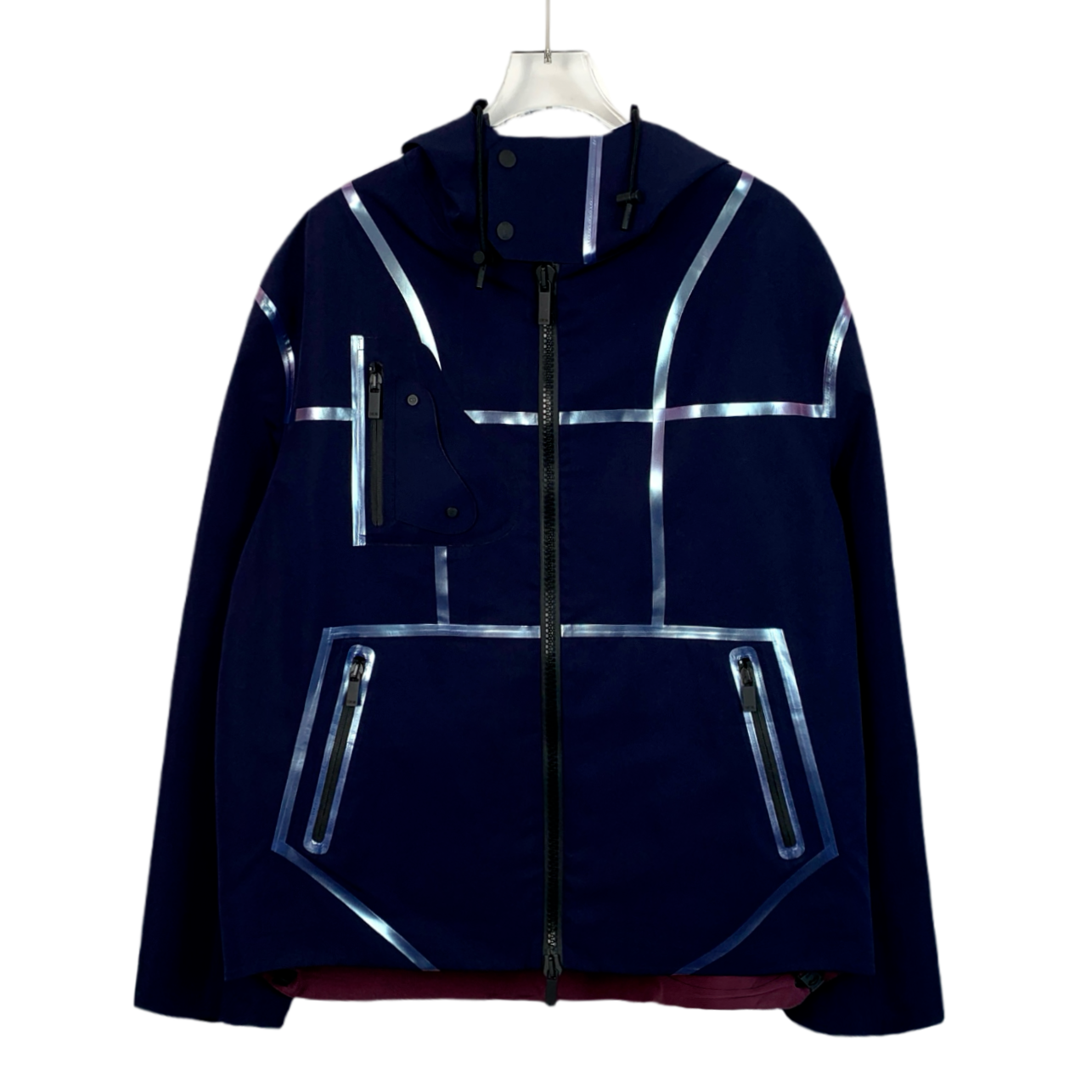 99新 DIOR/迪奥 H13051 深蓝色反光条连帽拉链长袖夹克外套 46 S
