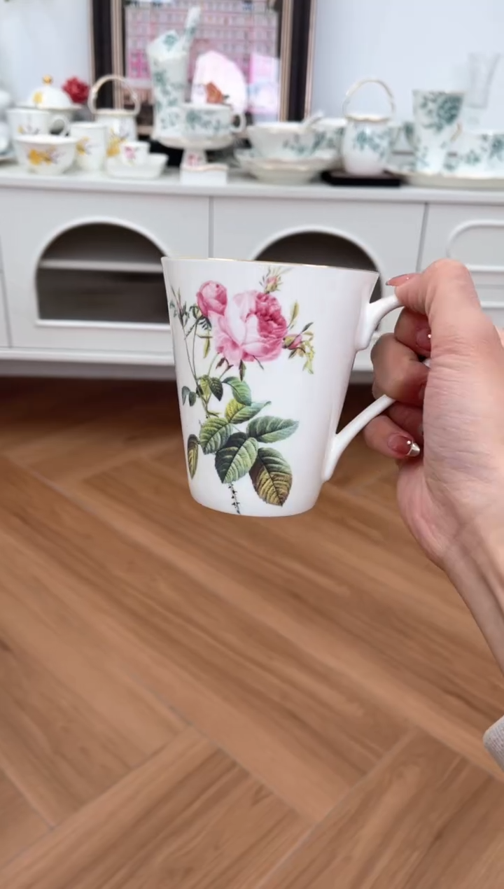 【闪购商品】碗玫瑰高骨骨瓷马克杯
