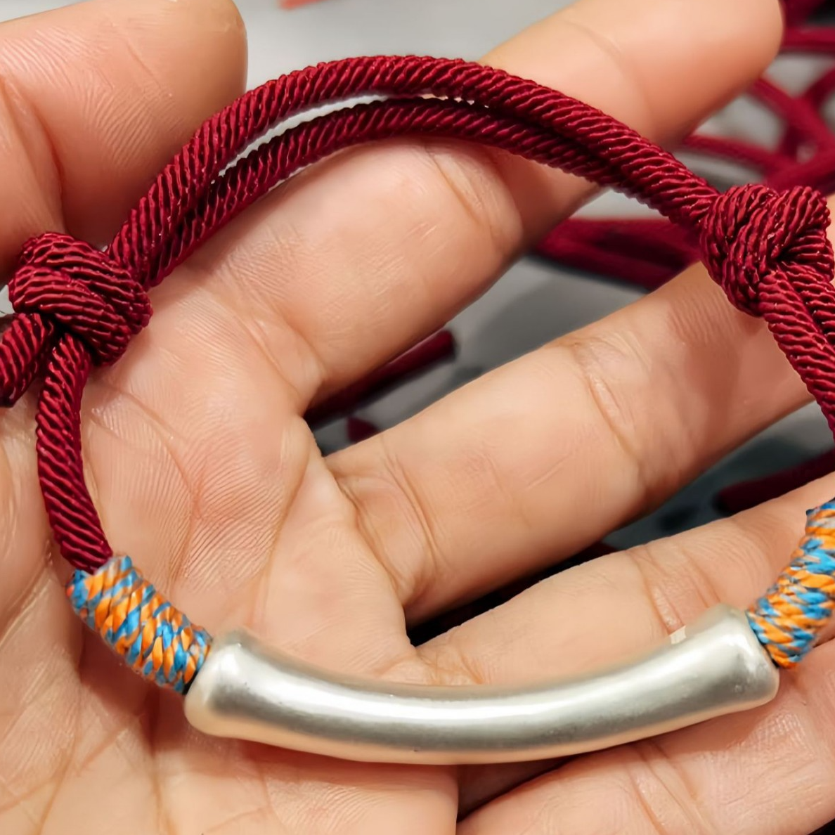 足银手链 999.9银布艺手链 good luck红绳