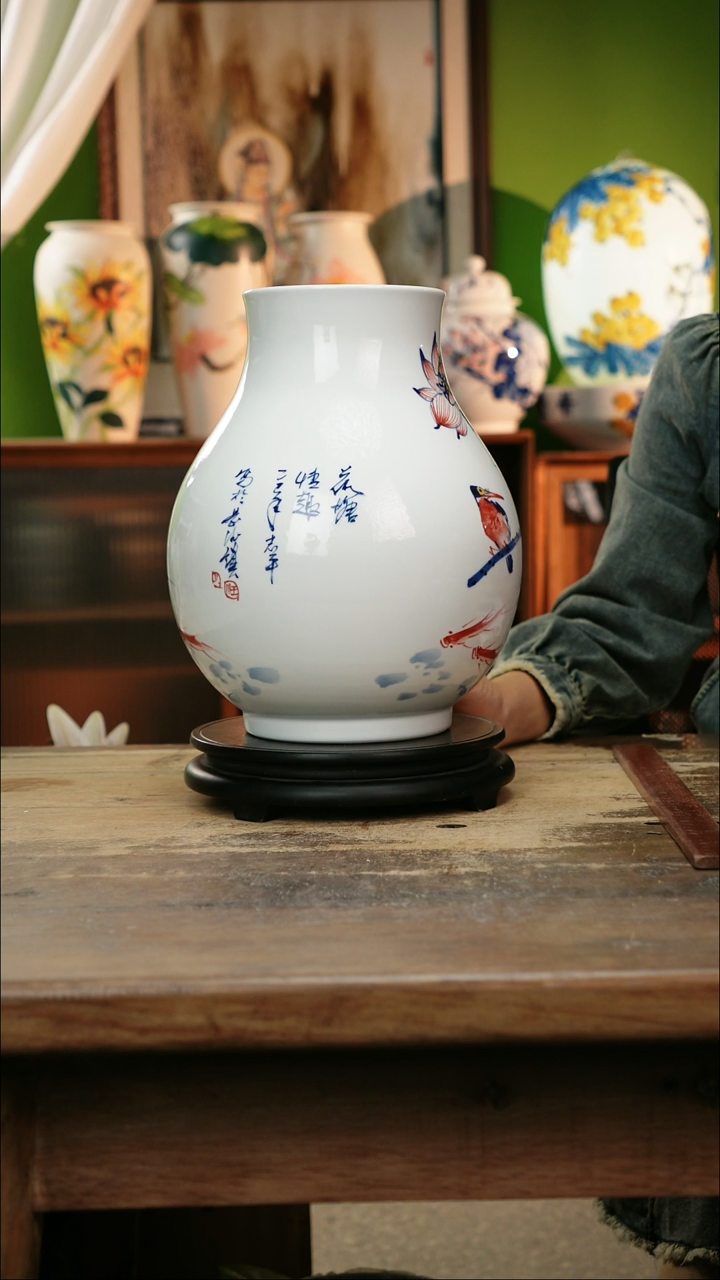 瓷片 景德镇纯手工釉下彩精品花瓶