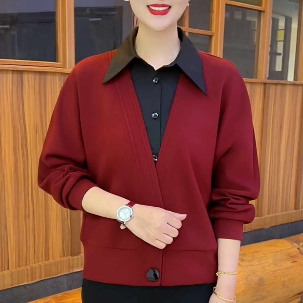 2025春季时尚洋气精选新品假两件简约纽扣百搭显瘦上衣P8091