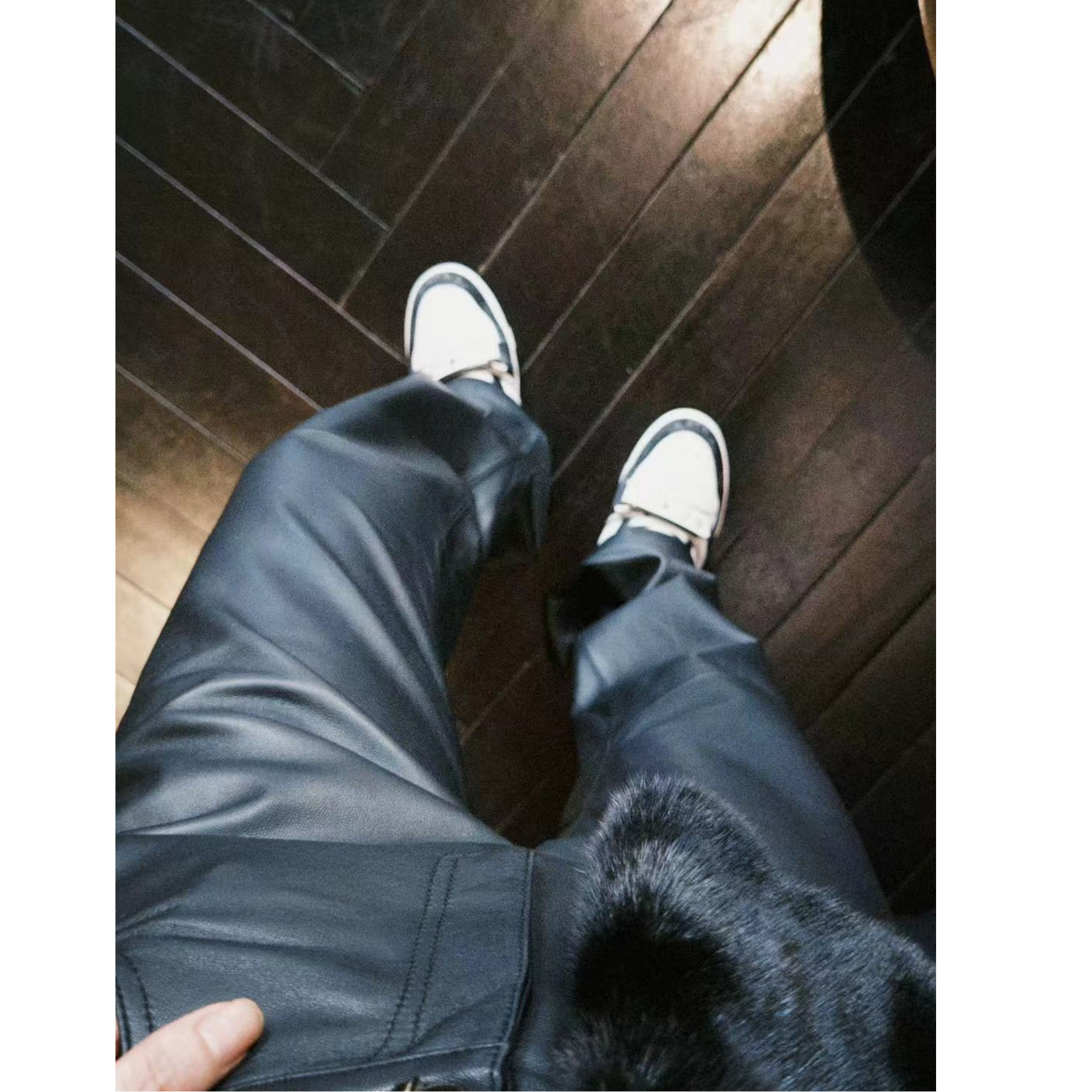 syna希娜 光泽感软糯显瘦修身皮裤-金扣皮裤-加长版