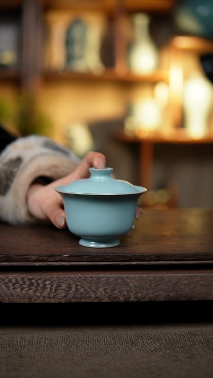 【闪购商品】杯仿古宋臻釉纯手工两才盖碗瑕