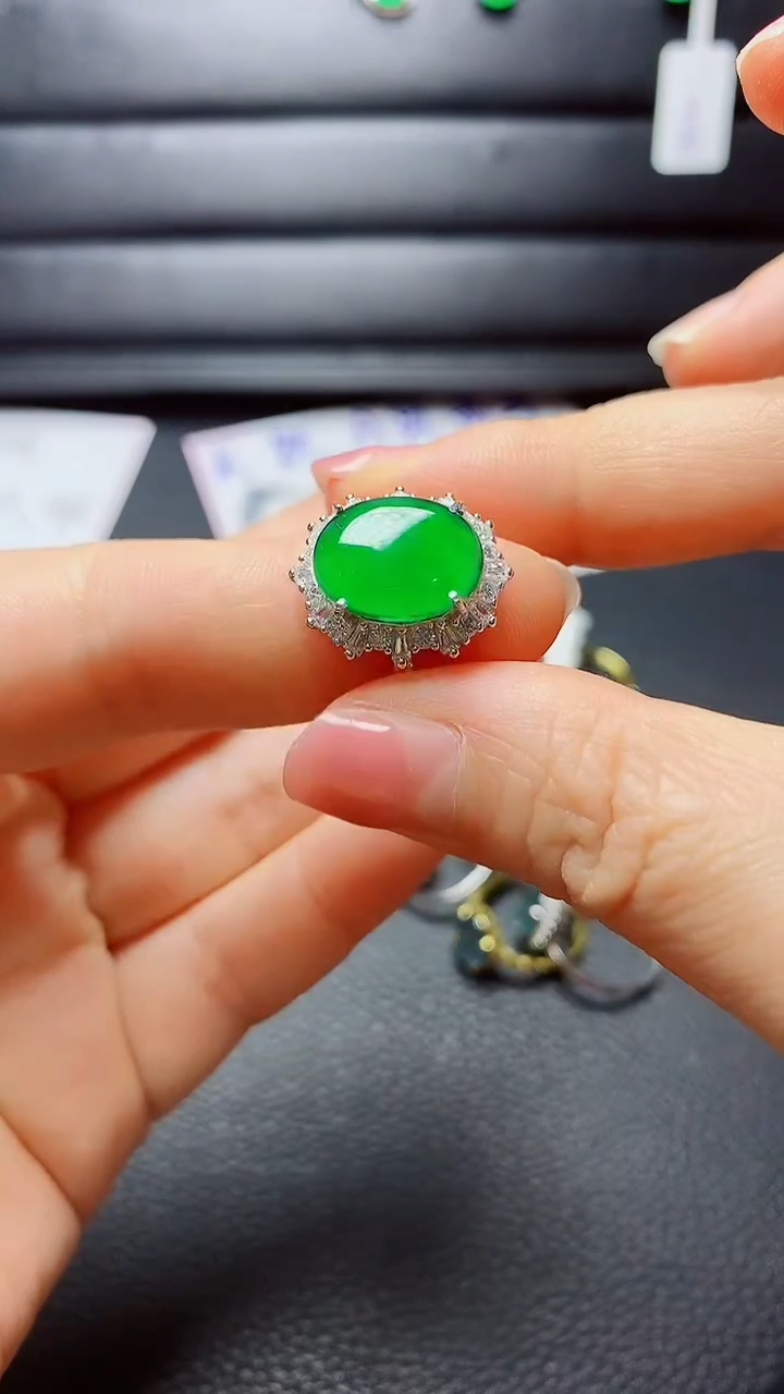 银S925镶嵌戒指翡翠天然翡翠A货s925银镶