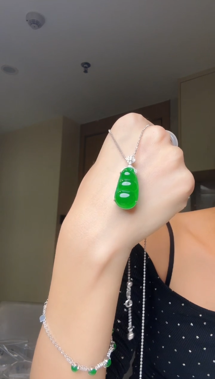 翡翠银S925镶嵌吊坠(不含链)天然翡翠吊坠3