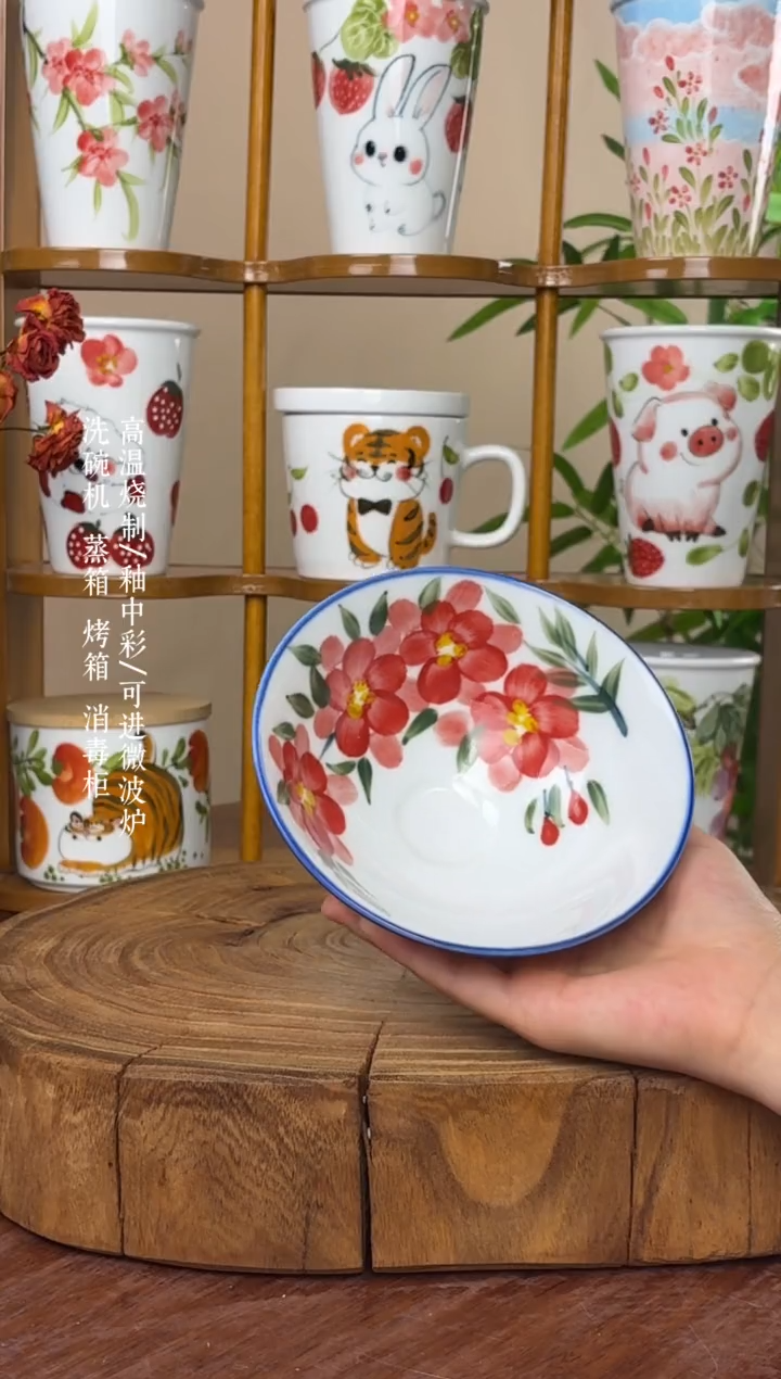 瓷片景德镇手绘釉中彩（食品级）小斗笠碗