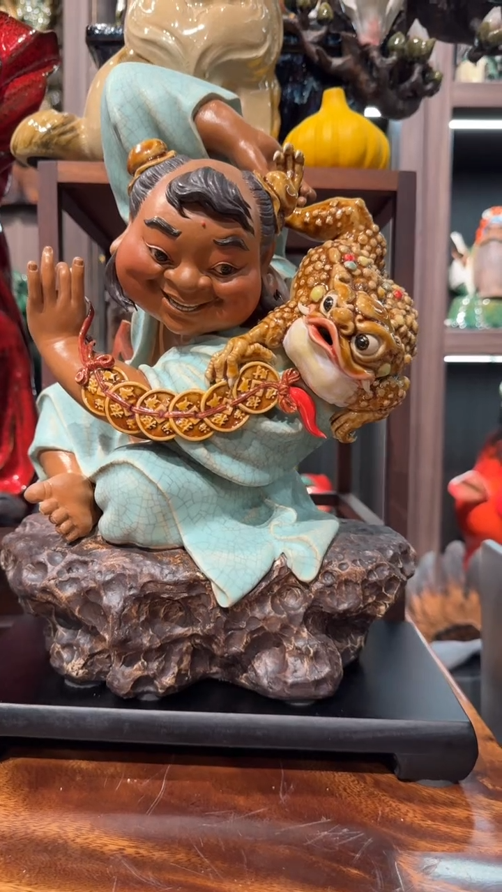 陶瓷龙***耶刘海戏金蟾一件