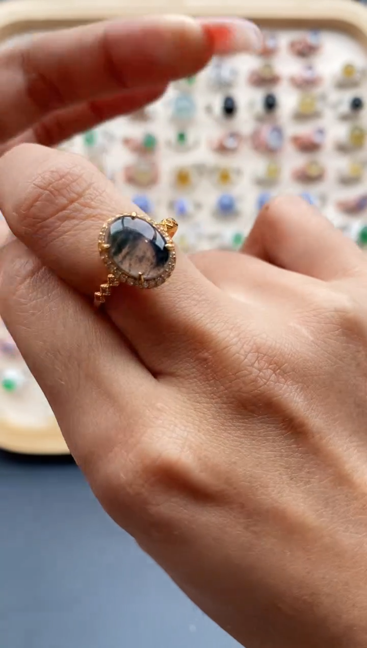 【闪购商品】翡翠戒指银S925镶嵌缅甸天然A货翡翠333 8+2