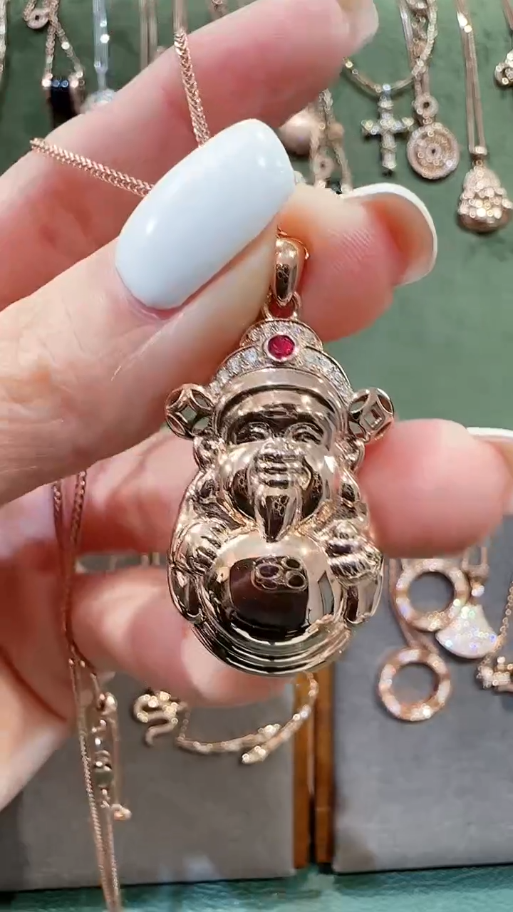 【闪购商品】钻石吊坠(不含链)18K金镶嵌18K金钻石财神吊坠