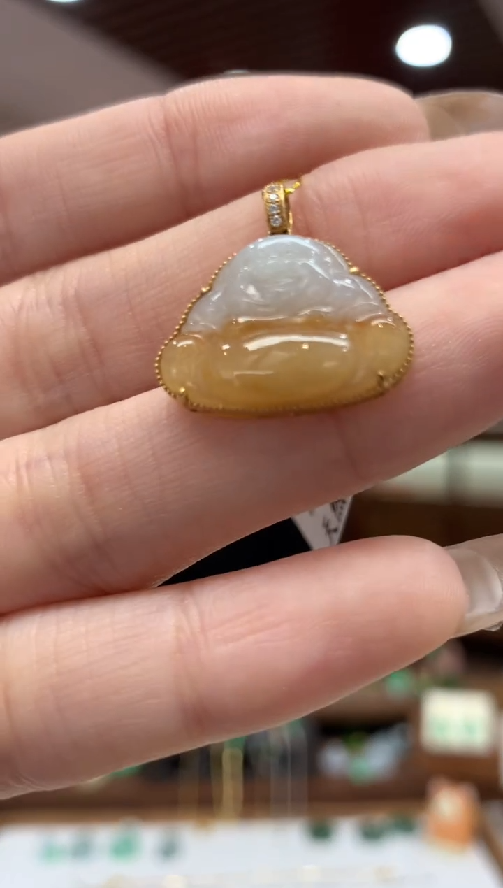 【闪购商品】翡翠吊坠(不含链)18K金镶嵌佛公