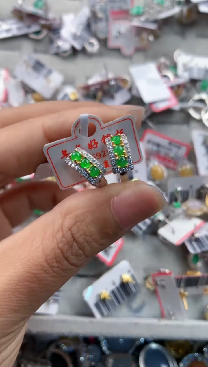 银S925镶嵌戒指翡翠5555---7