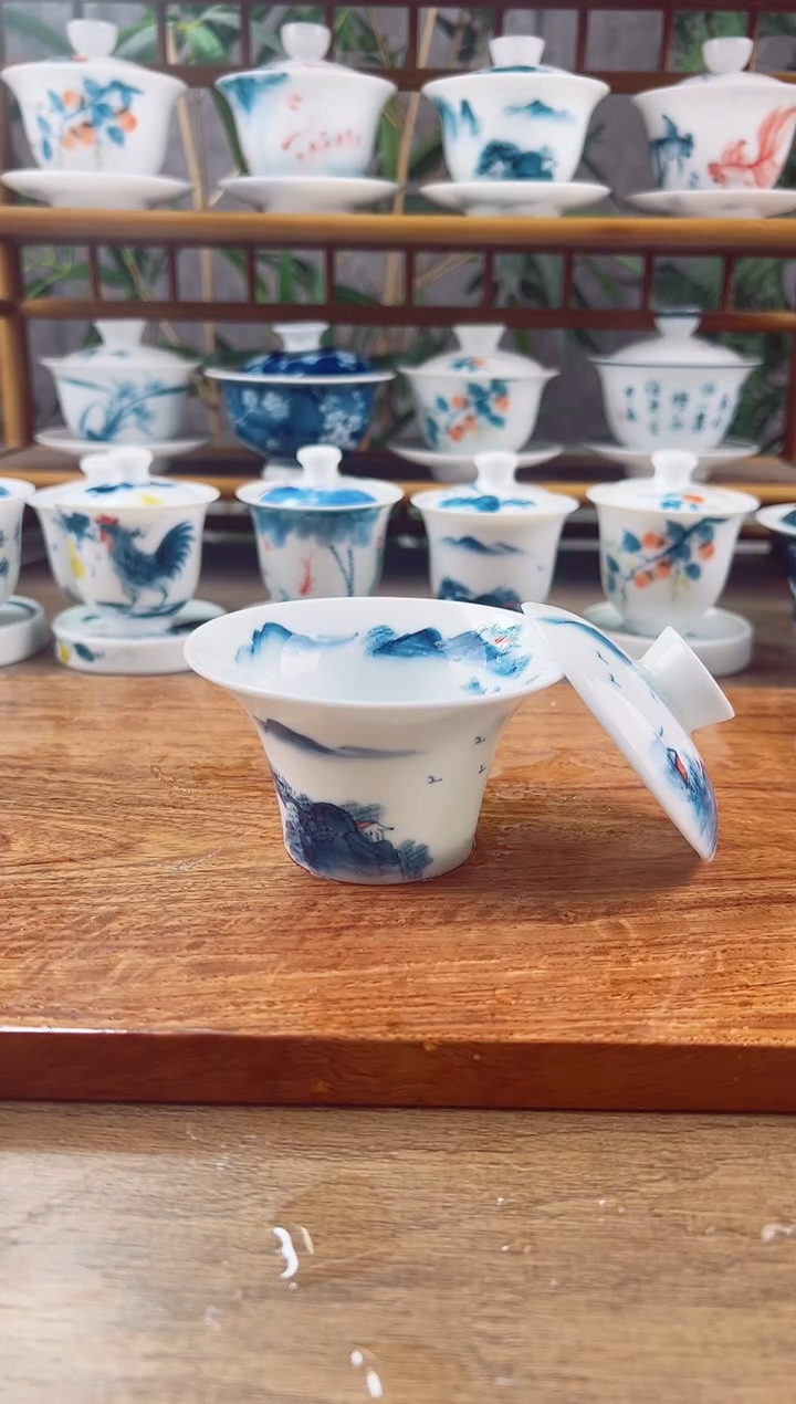【闪购商品】微瑕千里江山二才马蹄盖碗