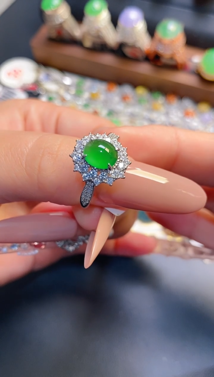 银S925镶嵌戒指翡翠天然