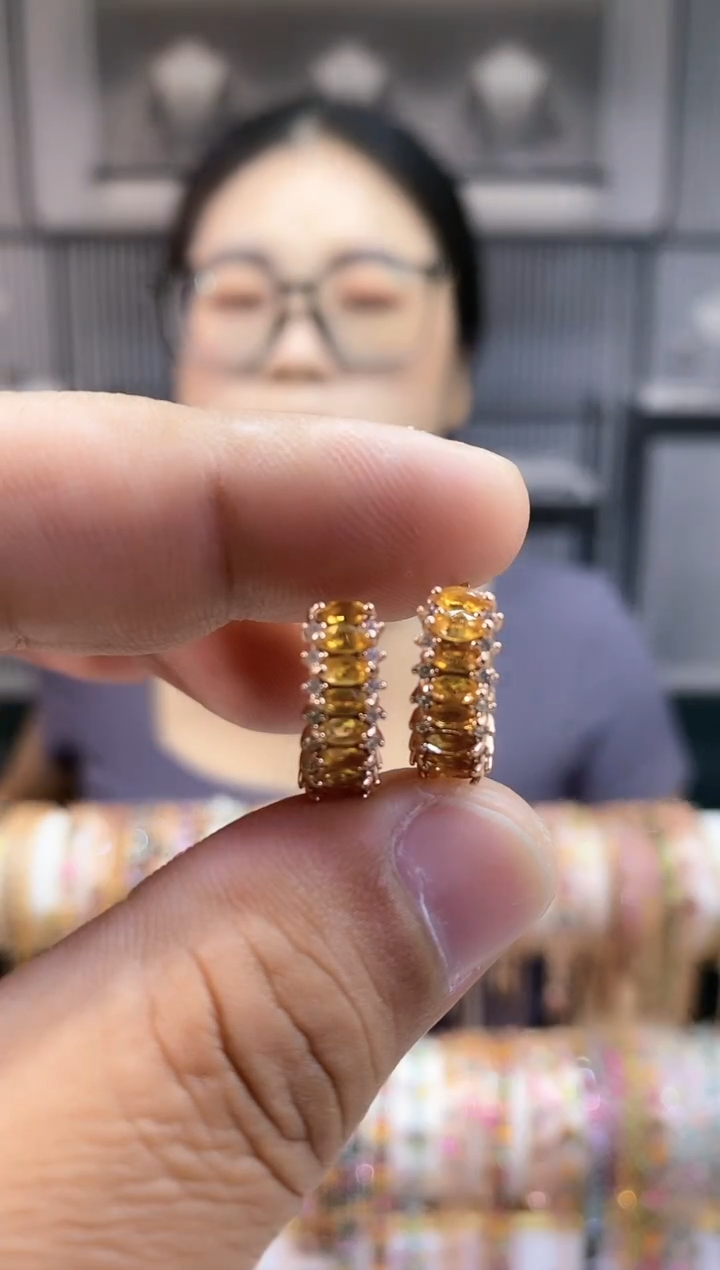 银S925镶嵌耳扣碧玺155151561556