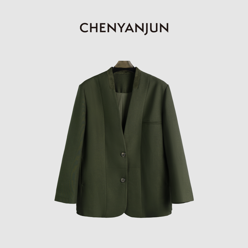 陈妍君【墨绿螺纹领秋款羊毛西服外套】CHENYANJUN CYJ-TTO377-T098
