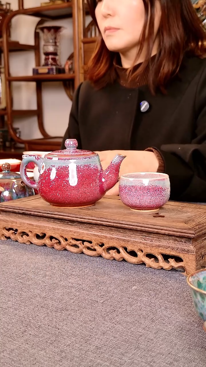 瓷片拿*金钟壶加小杯 土魂钧瓷