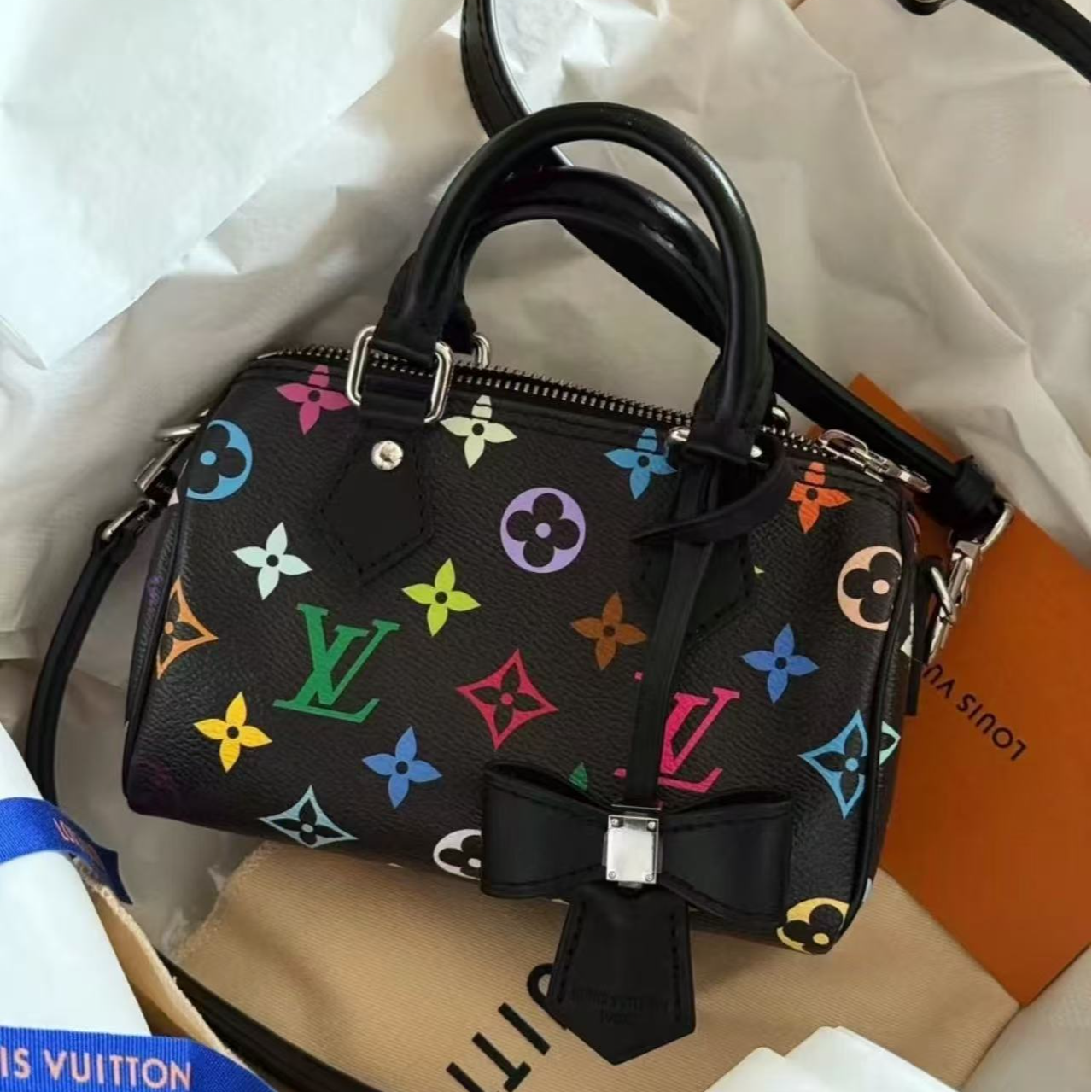 未使用 LouisVuitton/路易威登 花花特价Speedy Nano 黑三彩 