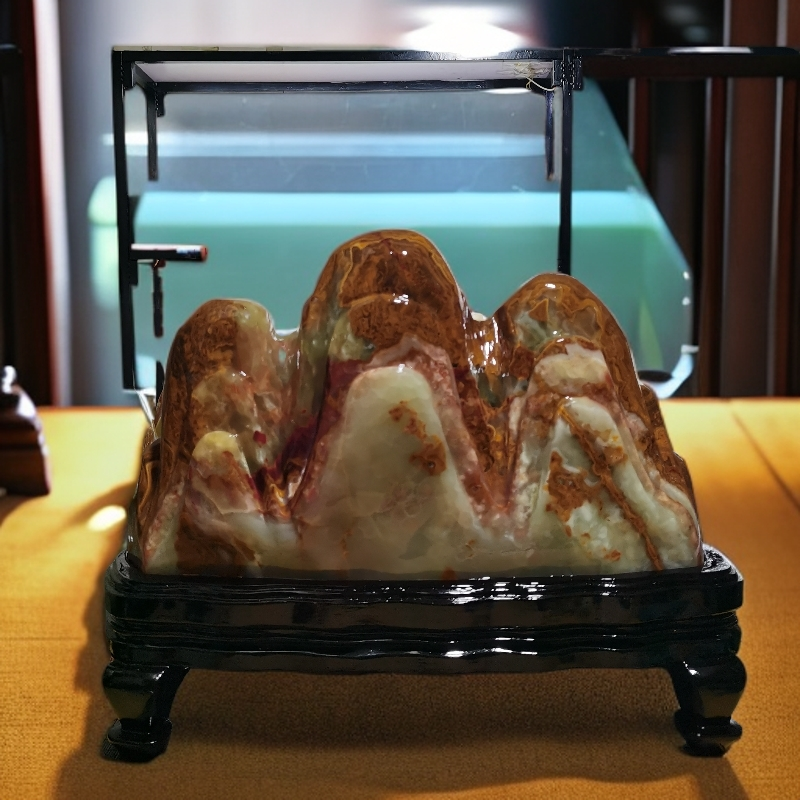 精品天然奇石玉石客厅办公桌玄关家居摆件， 带底座 高39宽50厚17