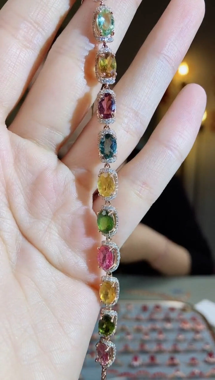 银S925镶嵌手链碧玺手链