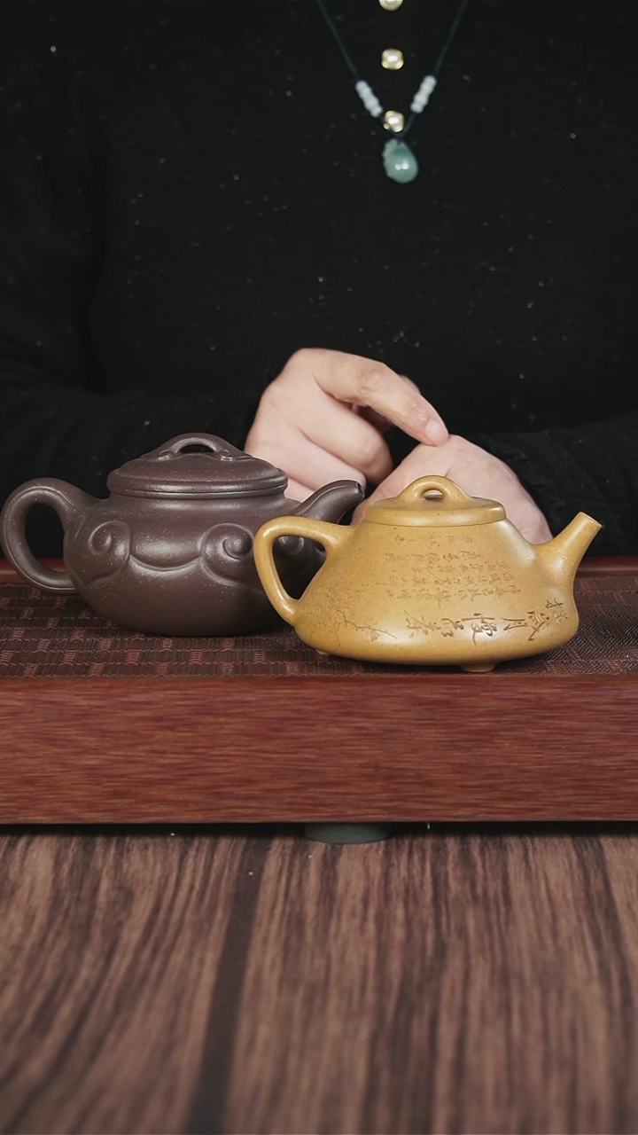 【闪购商品】紫砂茶壶xll天青如意仿古+黄金段刻绘子冶石瓢