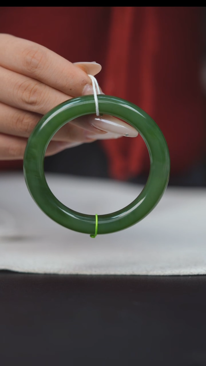 未镶嵌手镯和田玉HE50381  粉绿通体荧光猫眼圈口59.5 