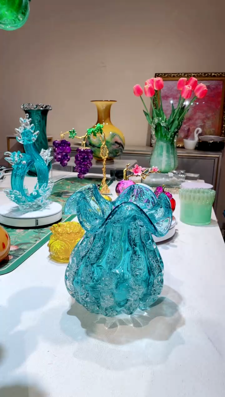 【闪购商品】琉璃手工艺品 大号蓝色钱袋子 微瑕