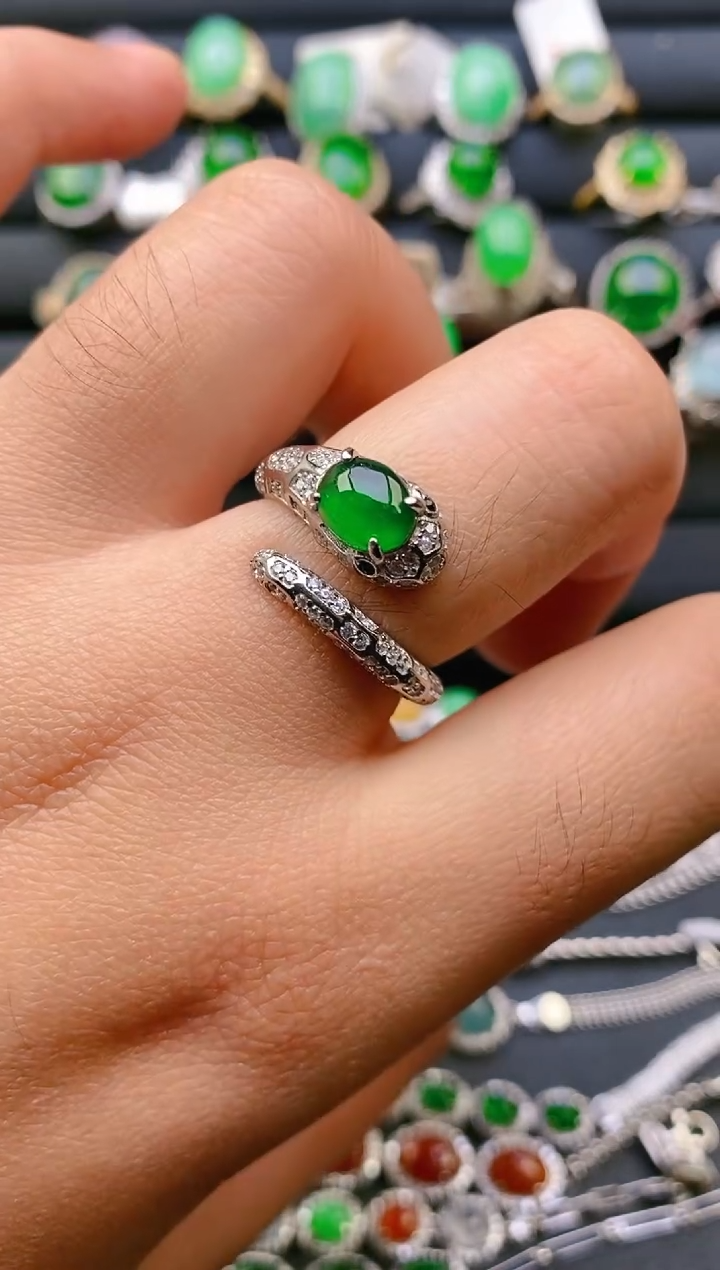 【闪购商品】翡翠戒指银S925镶嵌天然A货翡翠1