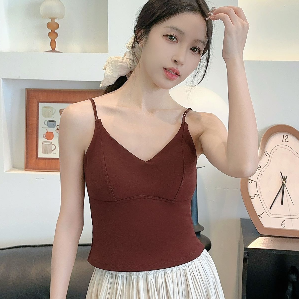 纯欲慵懒风女装吊带背心内搭上衣性感V领无钢圈美背固定杯