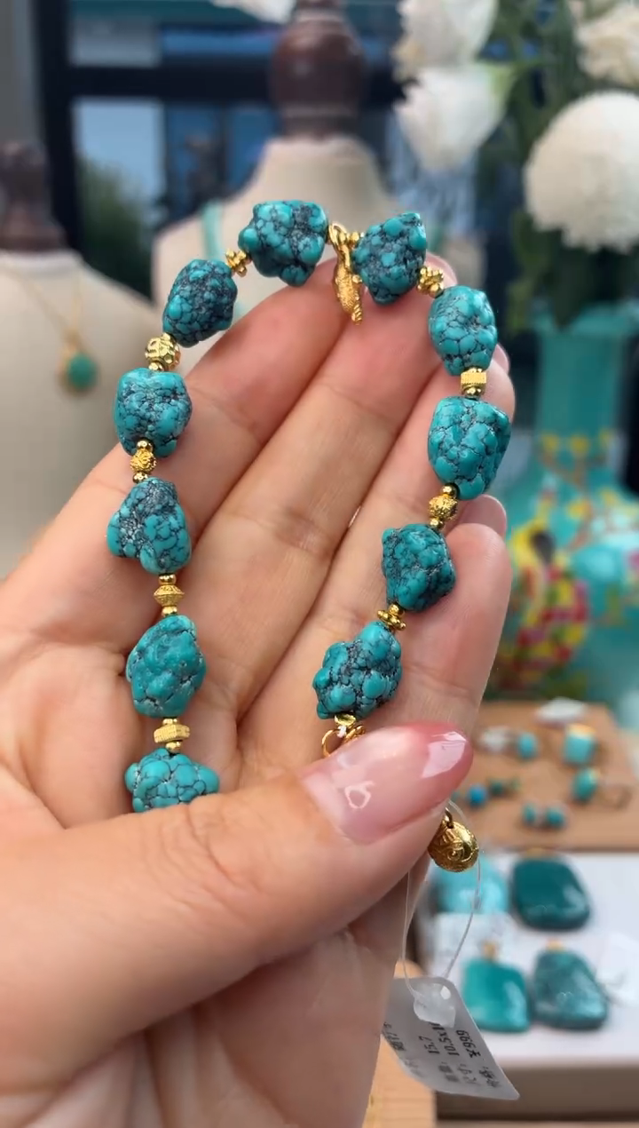 银S925镀金镶嵌绿松石手链1