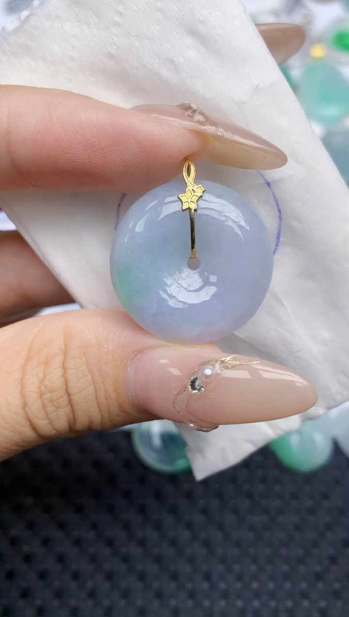 颈饰18K金镶嵌翡翠174   天然翡翠A货  百元以上9米证书费自理