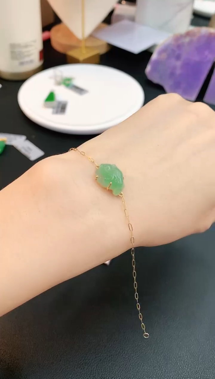 【闪购商品】翡翠手链18K金镶嵌赠礼盒证书 小君