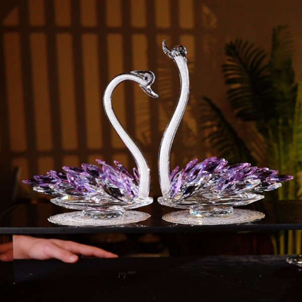 水晶大号紫色天鹅摆件酒柜茶几餐边柜影视柜家居装饰品