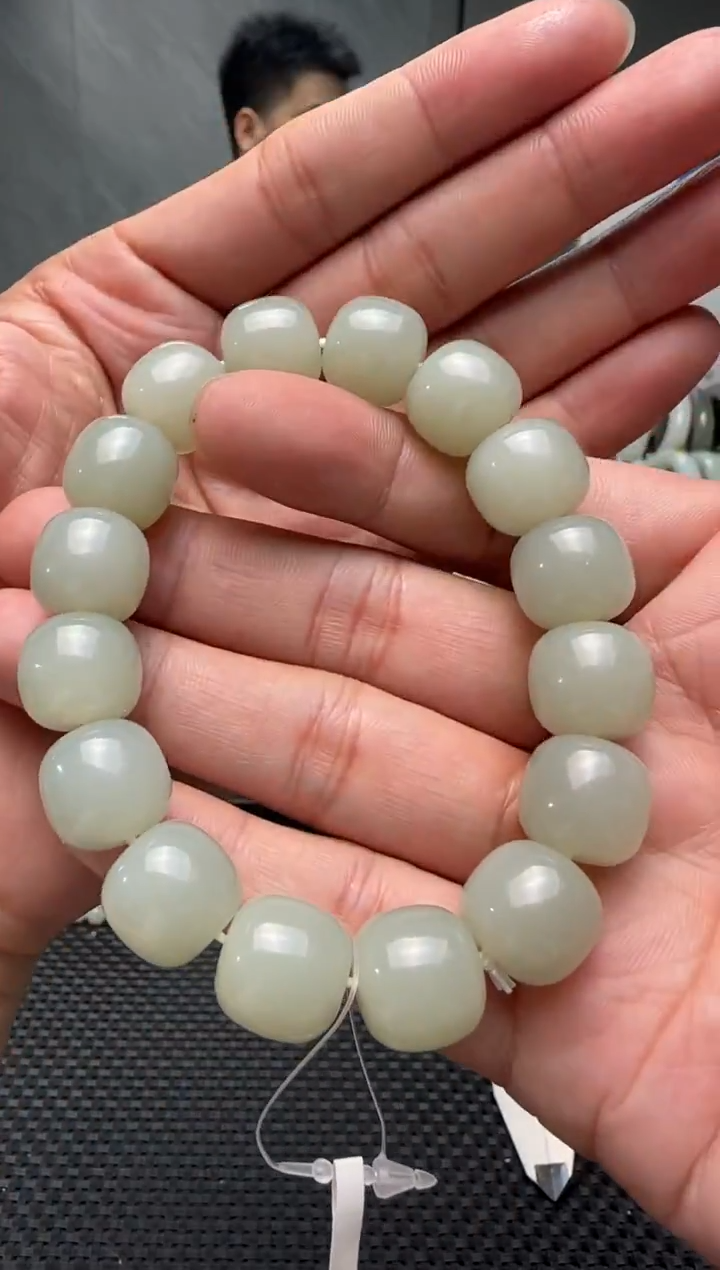 未镶嵌手串和田玉青白玉手串卡13x14