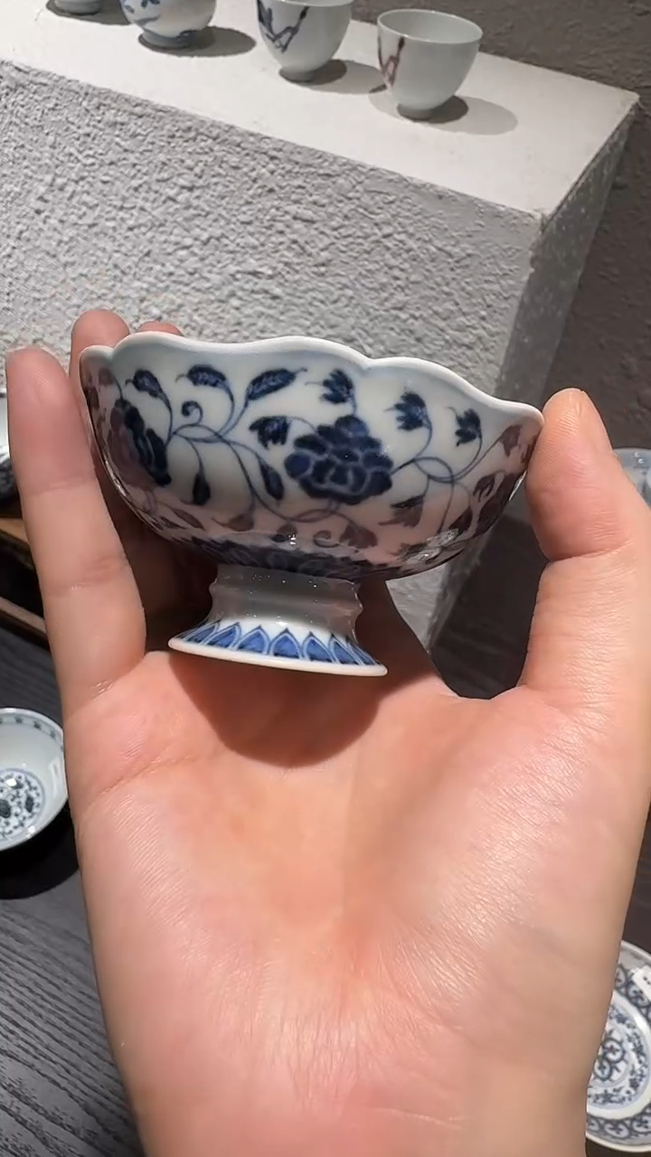 元煦窑青花缠枝一束莲杯  完品