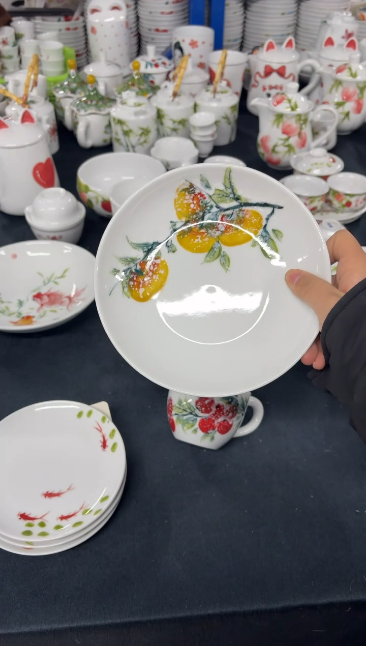 景德镇高温陶瓷食品级手绘釉中彩-浅盘