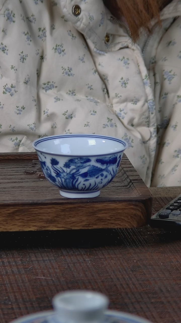 【闪购商品】折葵非器手工手绘鱼藻撇口杯