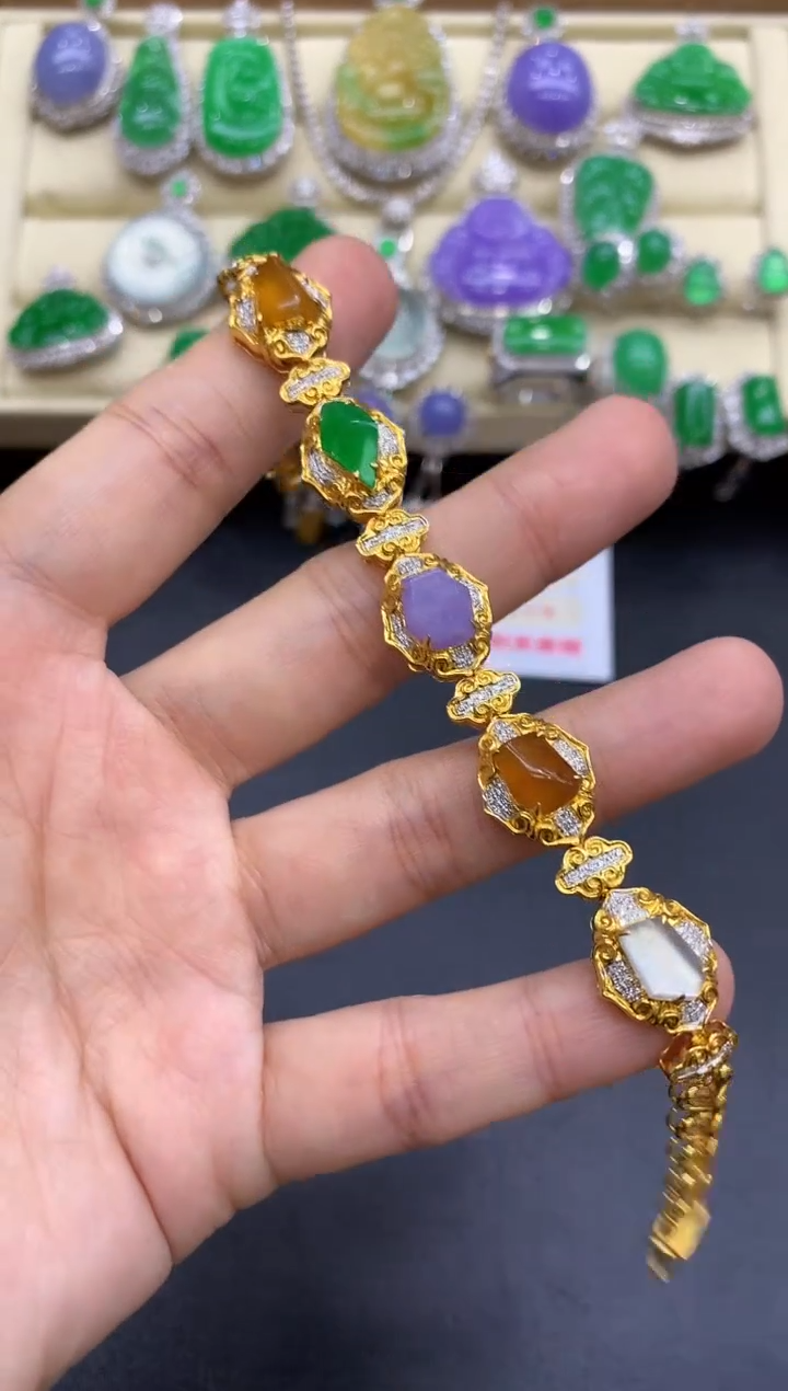 18K金镶嵌手链翡翠467-中国好珍宝