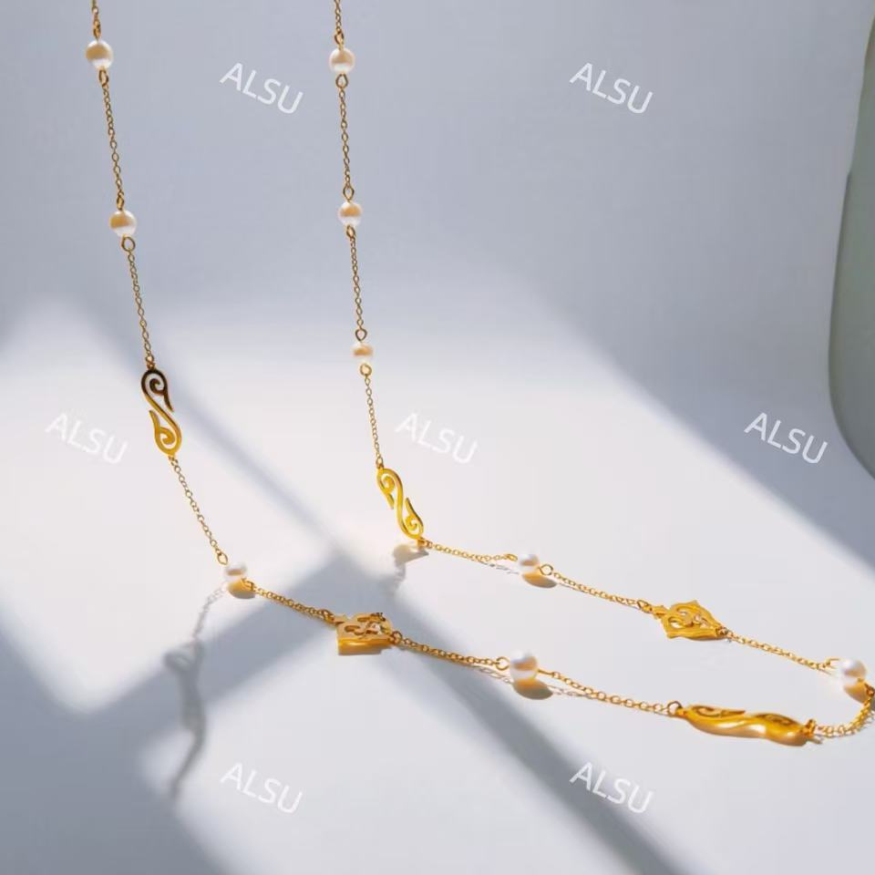 合金仿珍珠项链 ALSU原创经典新款多元素项链复古百搭时尚金色