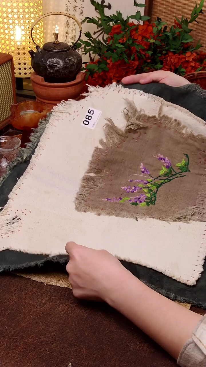 花*?Cici手作刺子绣柿染壶垫杯085