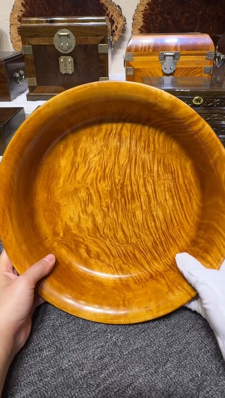 金丝楠木老料满水波聚宝盘 27.5-7.4cm