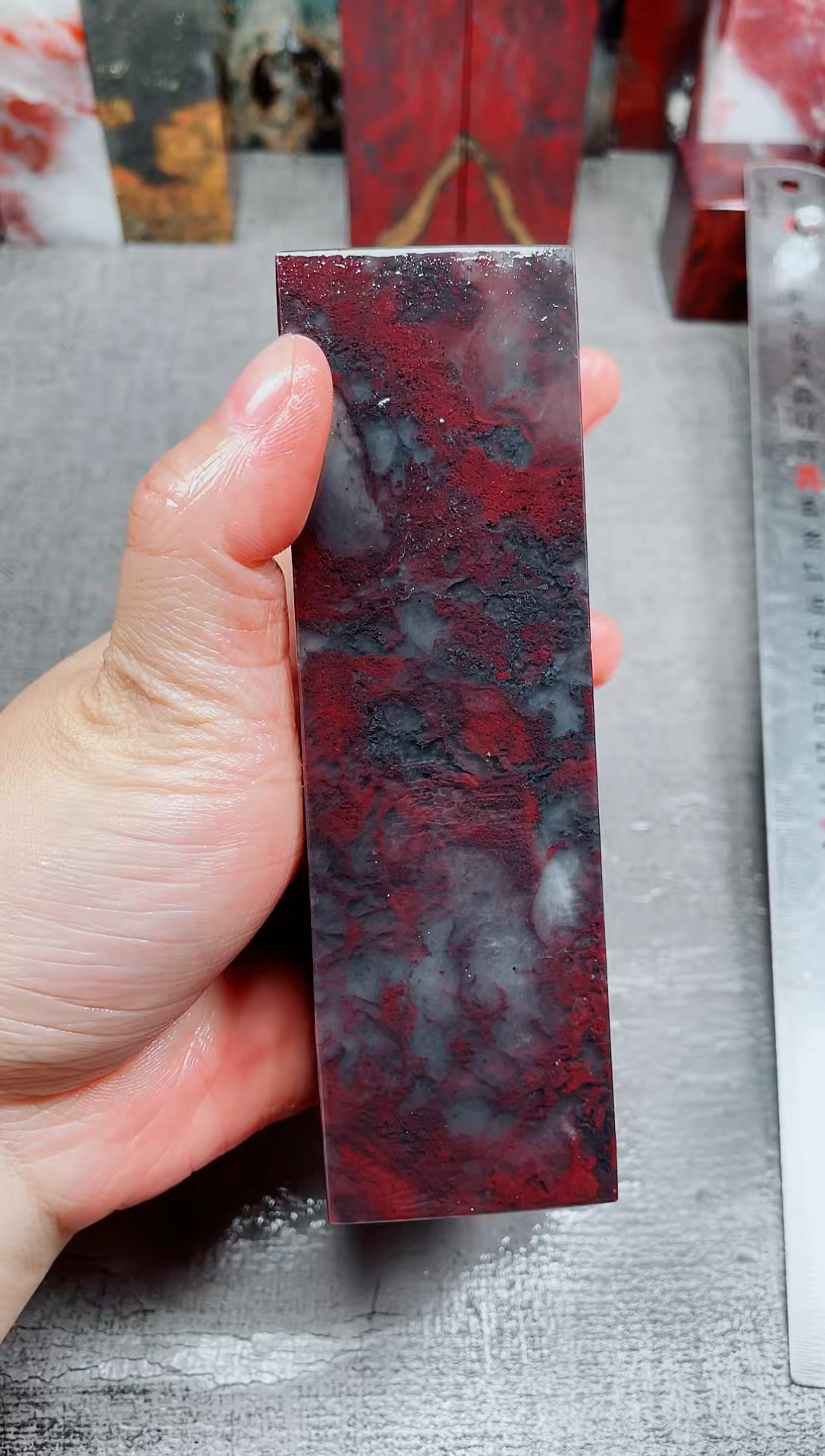 玉桂林鸡血玉素章玉化红白34