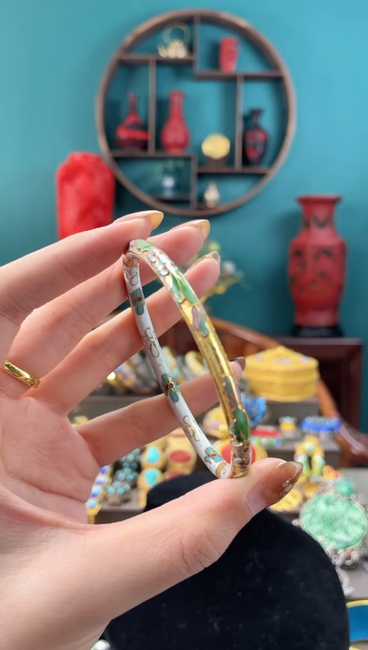 非遗手工金地开口镯子白色